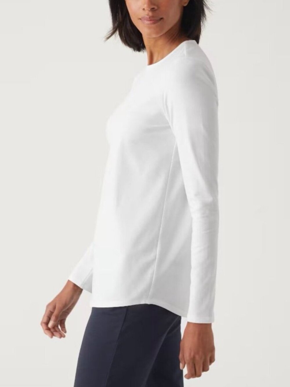 Pure Jill J.Jill White Pima Cotton Stretch Crew Neck Tee Long Sleeve Peru Made